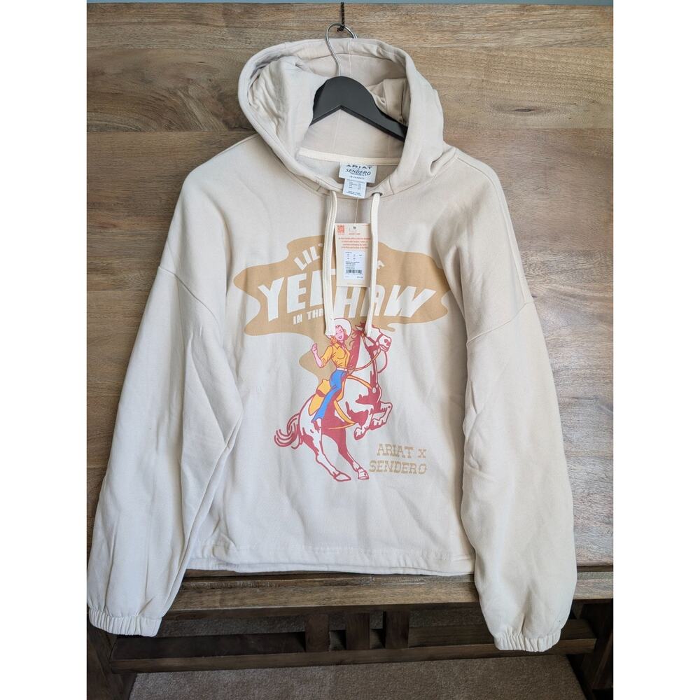 NWT Ariat x Sendero Essential Yeehaw Hoodie Womens XL Beige Long Sleeve Pullover
